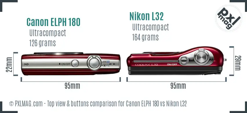 Canon ELPH 180 vs Nikon L32 top view buttons comparison