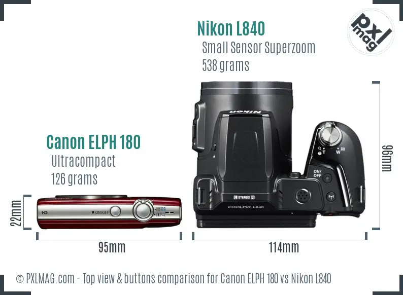 Canon ELPH 180 vs Nikon L840 top view buttons comparison
