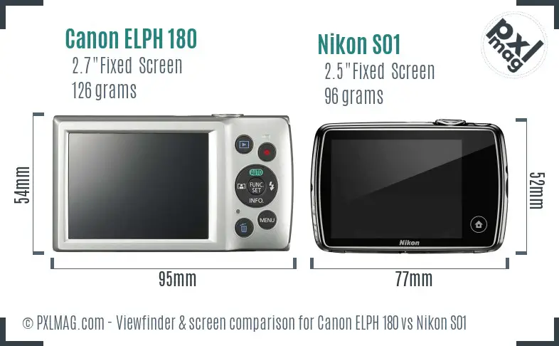 Canon ELPH 180 vs Nikon S01 Screen and Viewfinder comparison