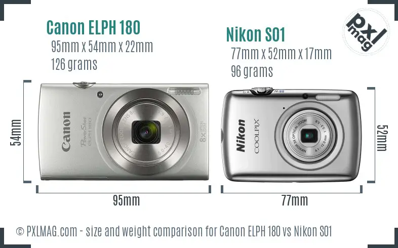 Canon ELPH 180 vs Nikon S01 size comparison