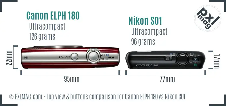 Canon ELPH 180 vs Nikon S01 top view buttons comparison