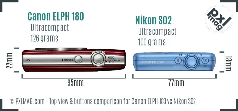 Canon ELPH 180 vs Nikon S02 top view buttons comparison