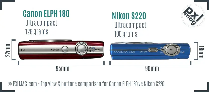 Canon ELPH 180 vs Nikon S220 top view buttons comparison