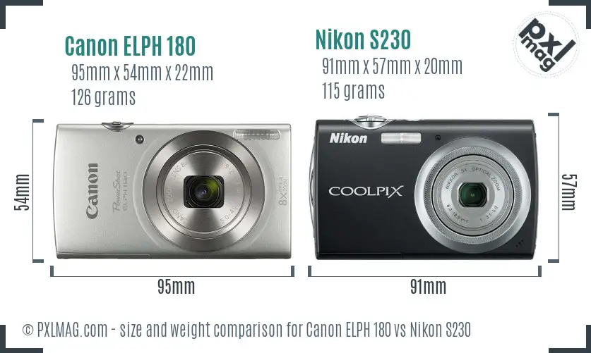 Canon ELPH 180 vs Nikon S230 size comparison