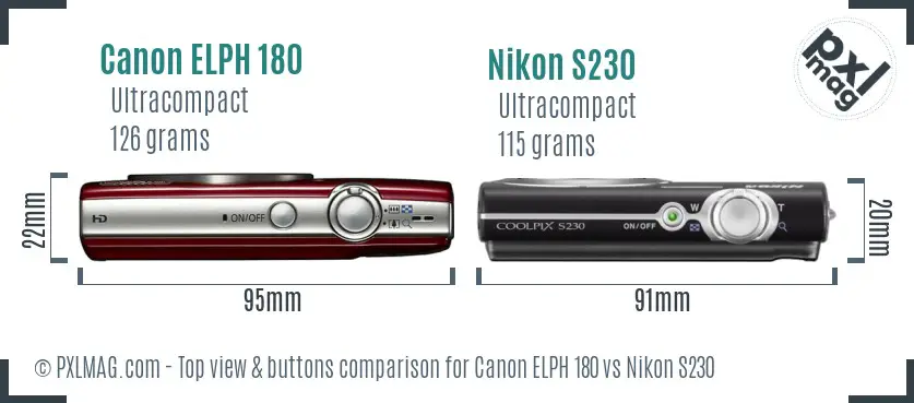 Canon ELPH 180 vs Nikon S230 top view buttons comparison