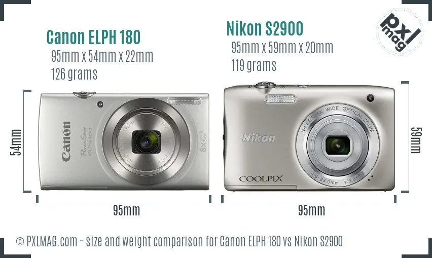 Canon ELPH 180 vs Nikon S2900 size comparison Canon ELPH 180 vs Nikon S2900 size comparison