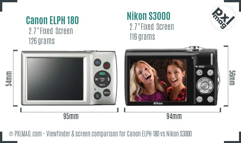 Canon ELPH 180 vs Nikon S3000 Screen and Viewfinder comparison