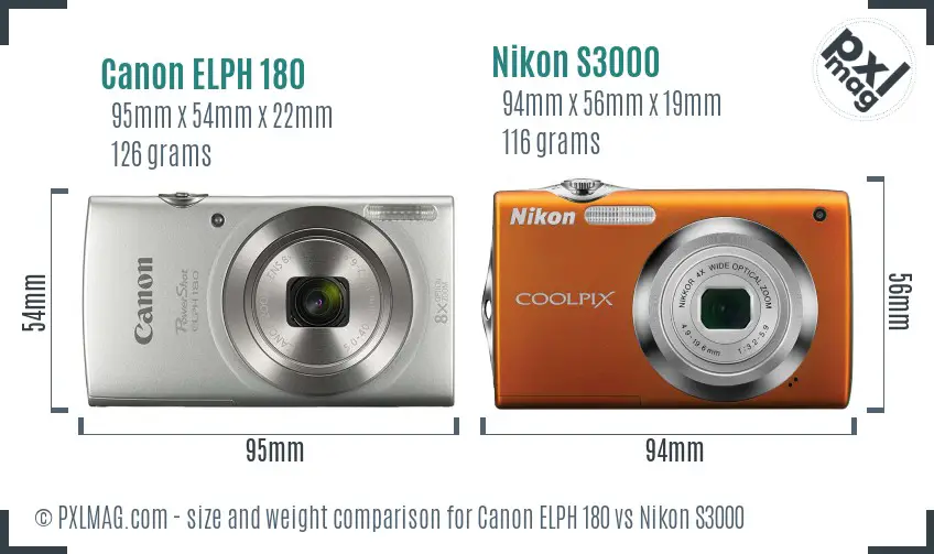 Canon ELPH 180 vs Nikon S3000 size comparison