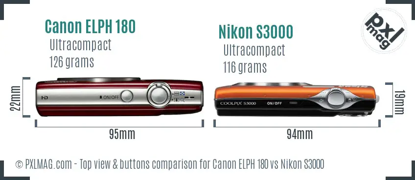 Canon ELPH 180 vs Nikon S3000 top view buttons comparison