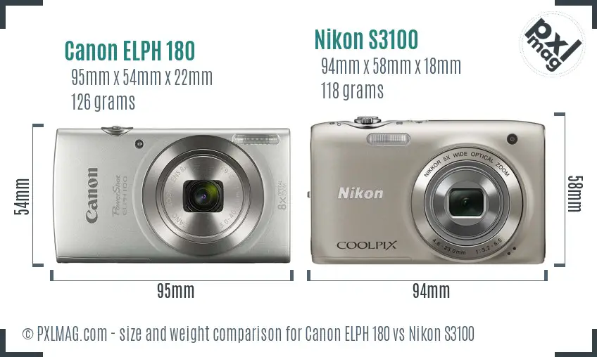 Canon ELPH 180 vs Nikon S3100 size comparison