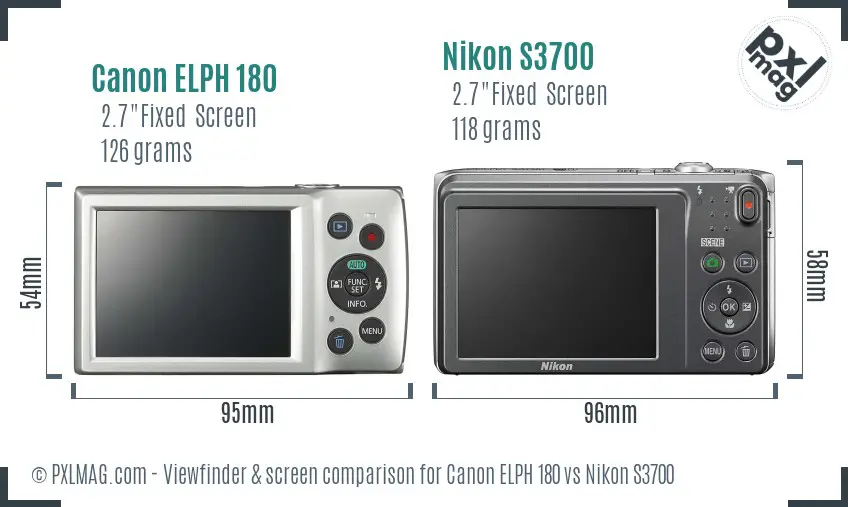 Canon ELPH 180 vs Nikon S3700 Screen and Viewfinder comparison