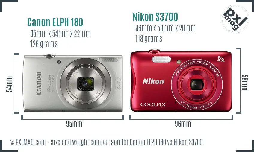 Canon ELPH 180 vs Nikon S3700 size comparison