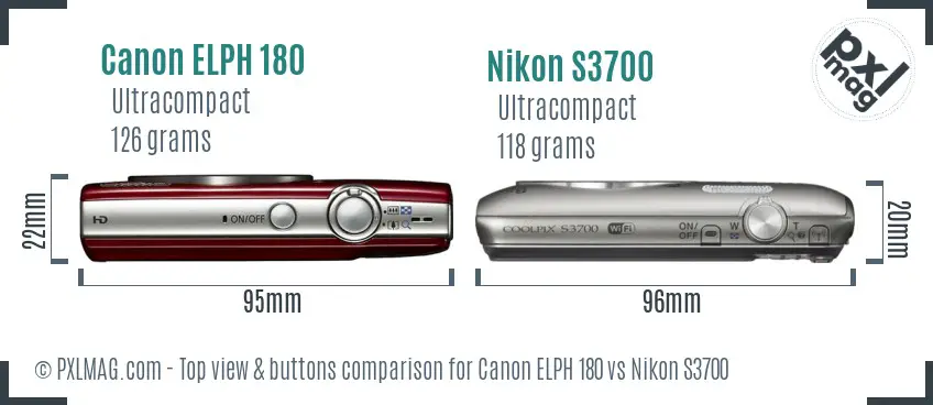 Canon ELPH 180 vs Nikon S3700 top view buttons comparison