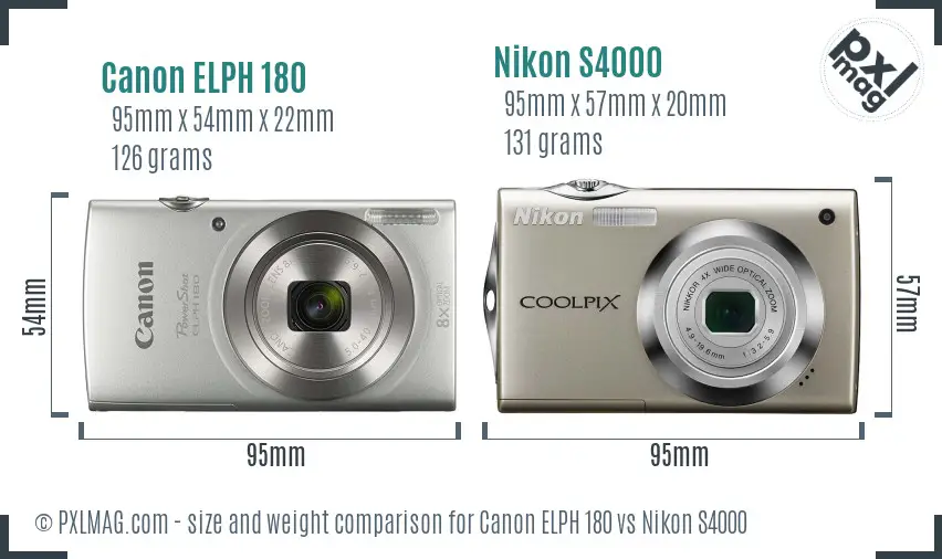 Canon ELPH 180 vs Nikon S4000 size comparison