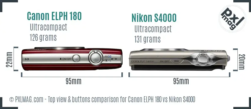 Canon ELPH 180 vs Nikon S4000 top view buttons comparison