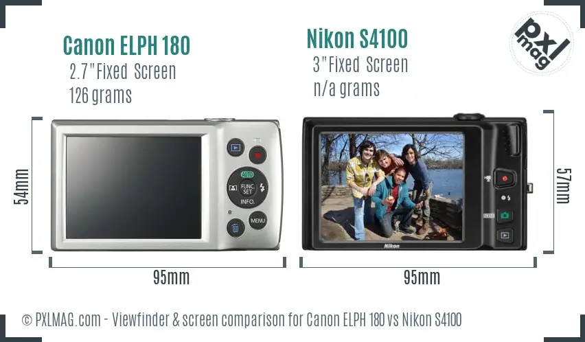 Canon ELPH 180 vs Nikon S4100 Screen and Viewfinder comparison