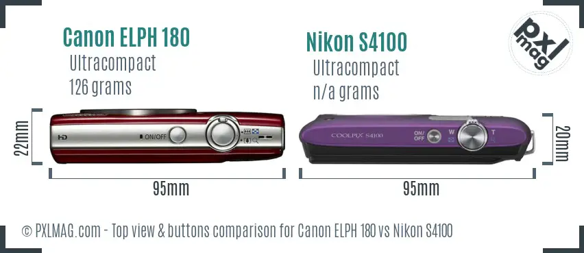 Canon ELPH 180 vs Nikon S4100 top view buttons comparison