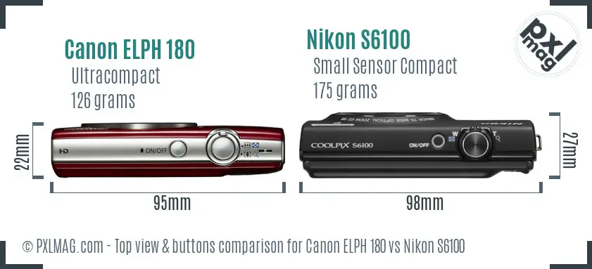 Canon ELPH 180 vs Nikon S6100 top view buttons comparison