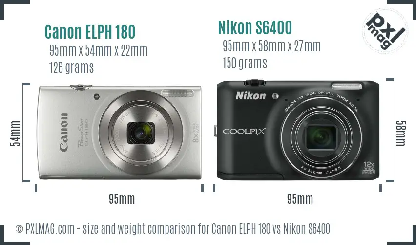 Canon ELPH 180 vs Nikon S6400 size comparison Canon ELPH 180 vs Nikon S6400 size comparison