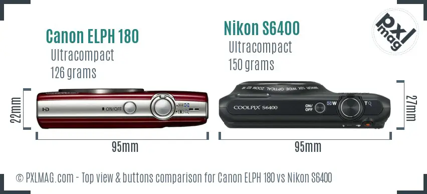 Canon ELPH 180 vs Nikon S6400 top view buttons comparison