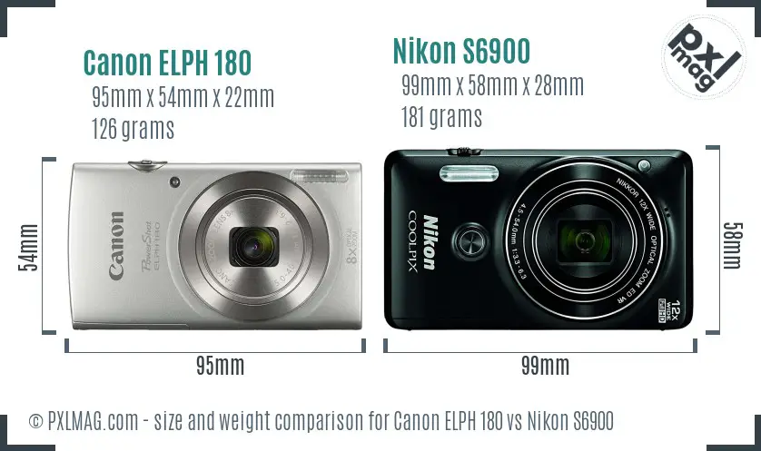 Canon ELPH 180 vs Nikon S6900 size comparison
