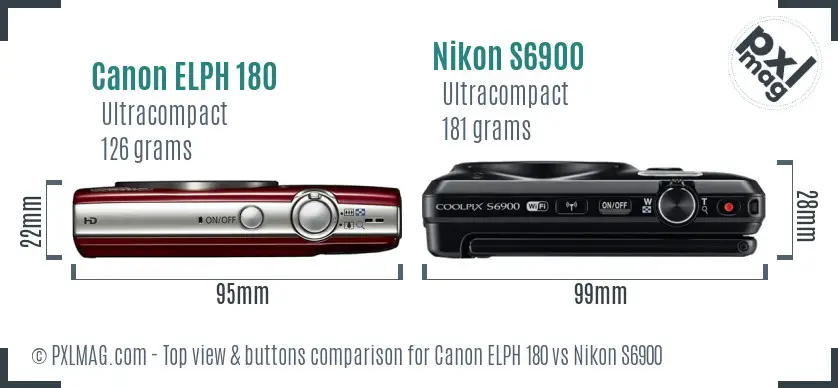 Canon ELPH 180 vs Nikon S6900 top view buttons comparison