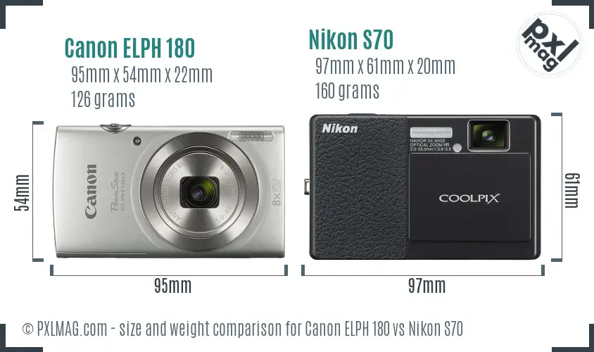 Canon ELPH 180 vs Nikon S70 size comparison