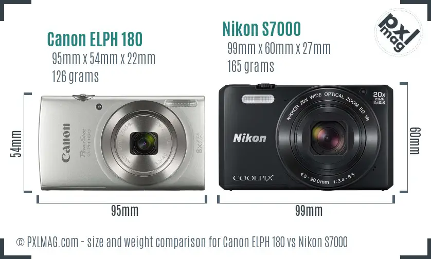 Canon ELPH 180 vs Nikon S7000 size comparison