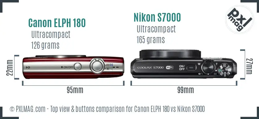 Canon ELPH 180 vs Nikon S7000 top view buttons comparison