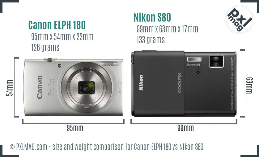 Canon ELPH 180 vs Nikon S80 size comparison