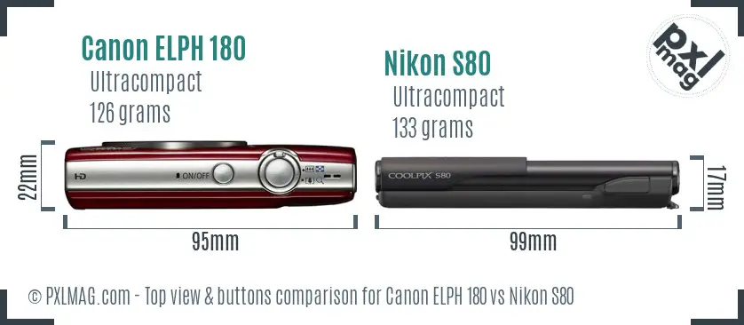 Canon ELPH 180 vs Nikon S80 top view buttons comparison