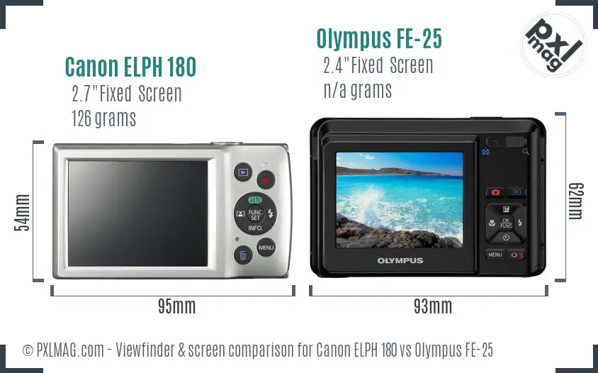 Canon ELPH 180 vs Olympus FE-25 Screen and Viewfinder comparison