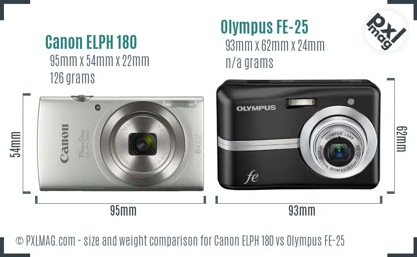Canon ELPH 180 vs Olympus FE-25 size comparison