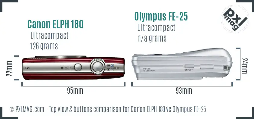 Canon ELPH 180 vs Olympus FE-25 top view buttons comparison