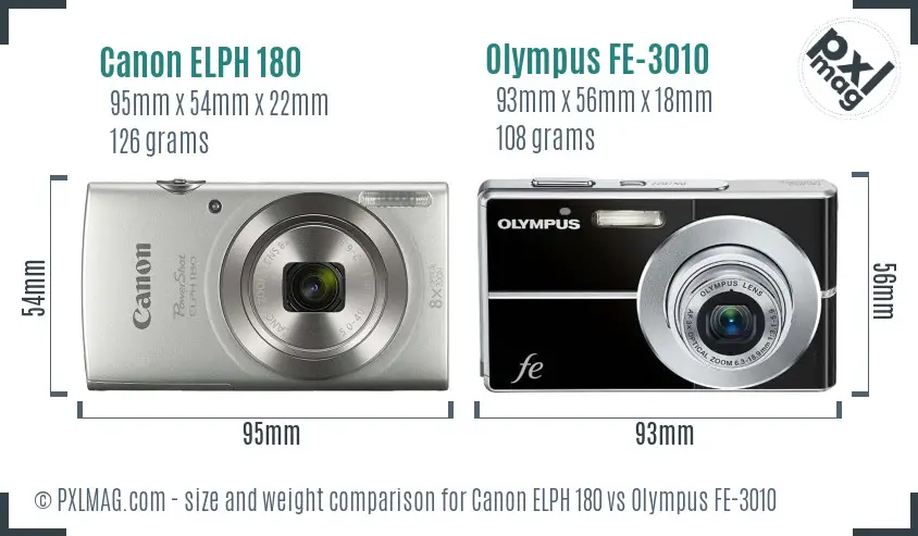 Canon ELPH 180 vs Olympus FE-3010 size comparison Canon ELPH 180 vs Olympus FE-3010 size comparison