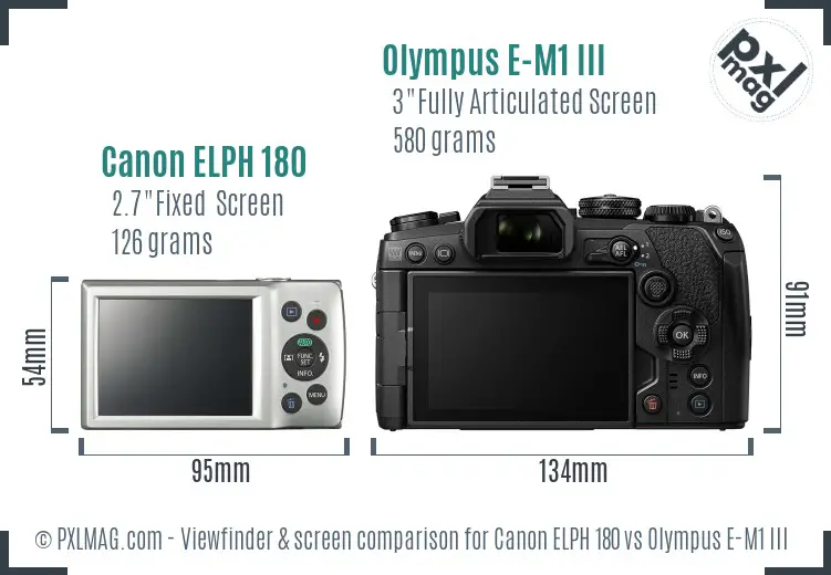 Canon ELPH 180 vs Olympus E-M1 III Screen and Viewfinder comparison