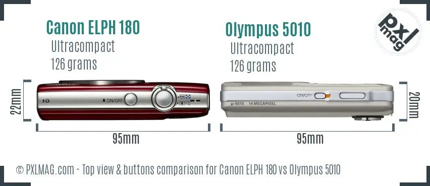Canon ELPH 180 vs Olympus 5010 top view buttons comparison