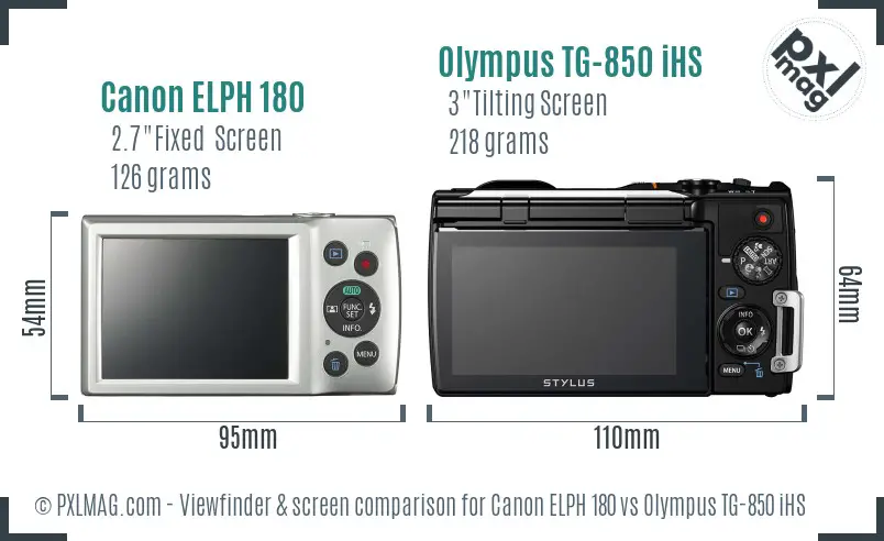 Canon ELPH 180 vs Olympus TG-850 iHS Screen and Viewfinder comparison