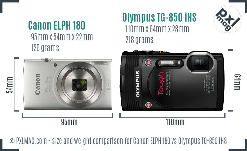 Canon ELPH 180 vs Olympus TG-850 iHS size comparison