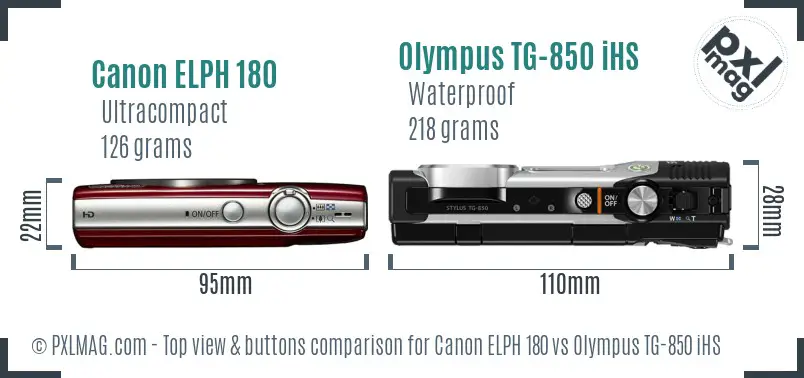 Canon ELPH 180 vs Olympus TG-850 iHS top view buttons comparison