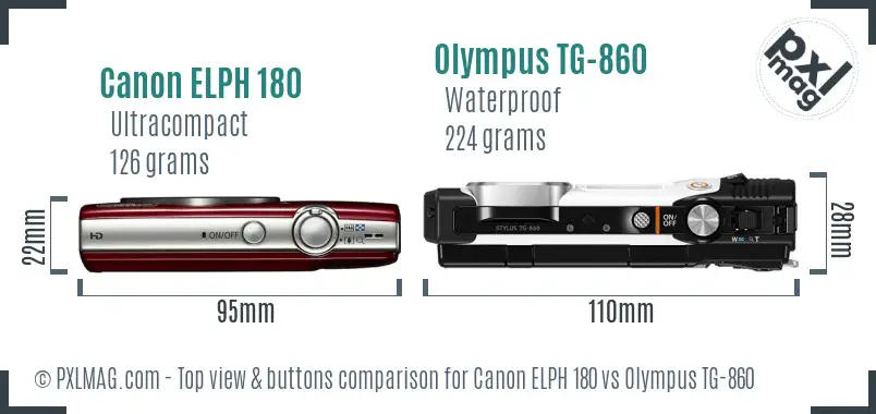 Canon ELPH 180 vs Olympus TG-860 top view buttons comparison