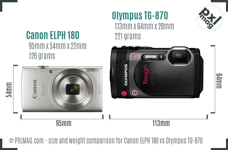 Canon ELPH 180 vs Olympus TG-870 size comparison