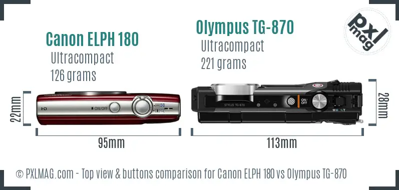 Canon ELPH 180 vs Olympus TG-870 top view buttons comparison