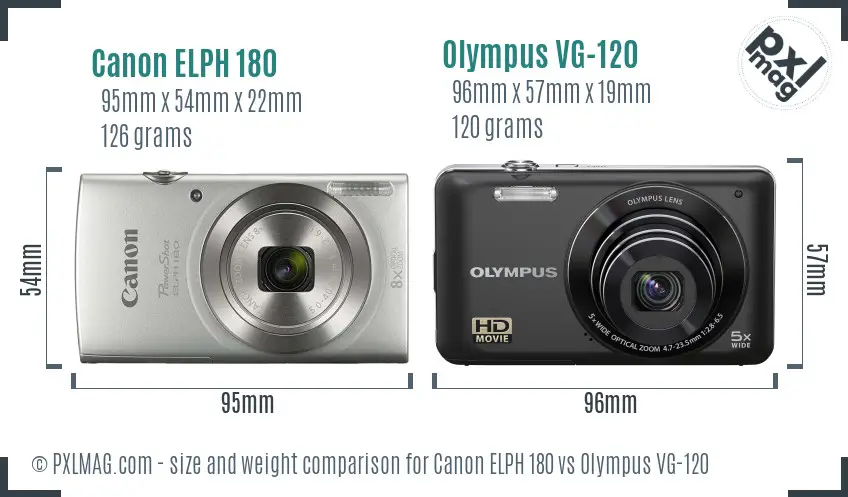 Canon ELPH 180 vs Olympus VG-120 size comparison