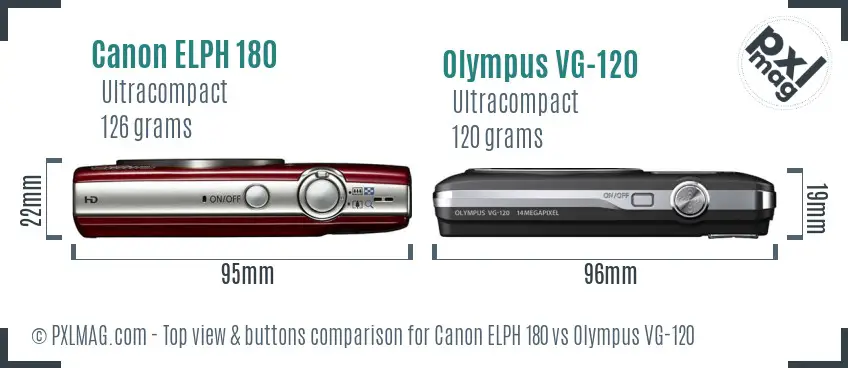 Canon ELPH 180 vs Olympus VG-120 top view buttons comparison