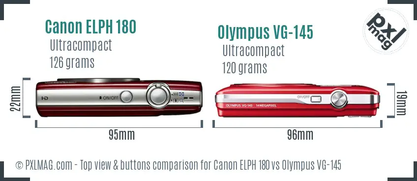 Canon ELPH 180 vs Olympus VG-145 top view buttons comparison