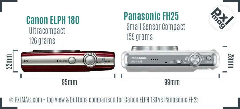 Canon ELPH 180 vs Panasonic FH25 top view buttons comparison