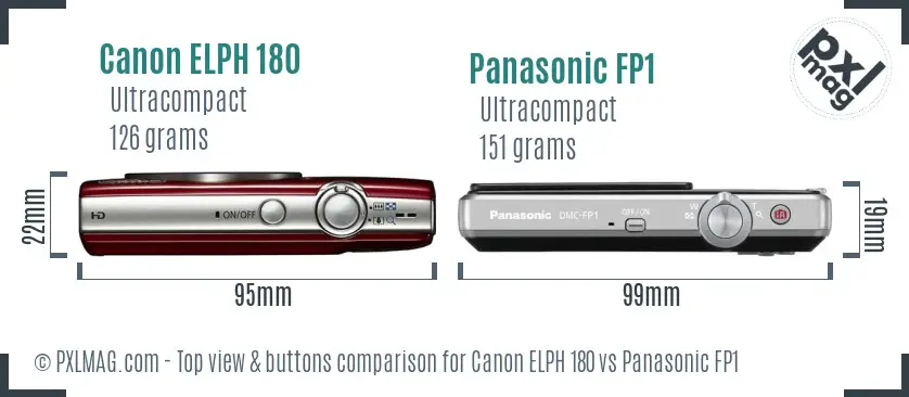 Canon ELPH 180 vs Panasonic FP1 top view buttons comparison