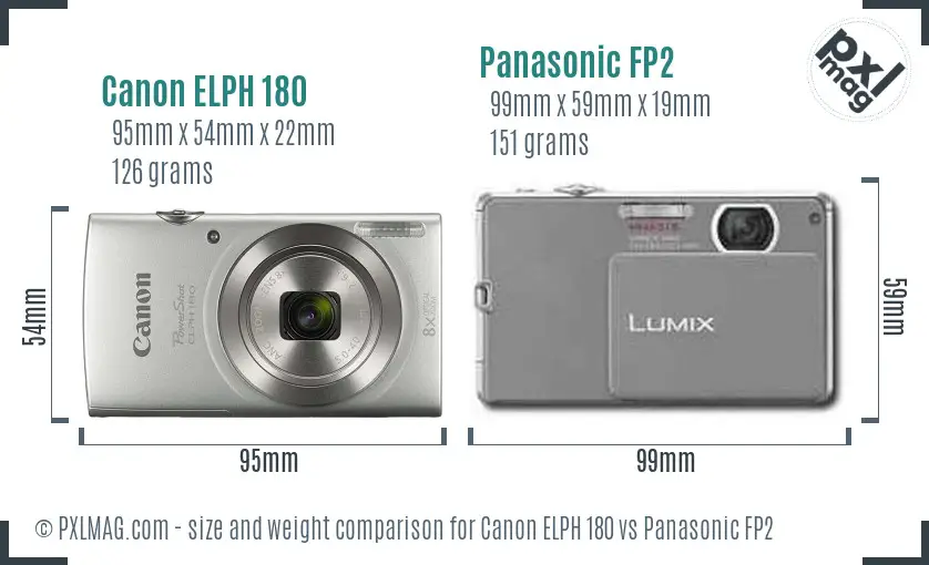 Canon ELPH 180 vs Panasonic FP2 size comparison