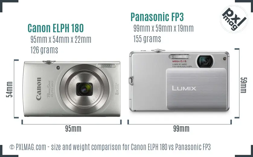 Canon ELPH 180 vs Panasonic FP3 size comparison